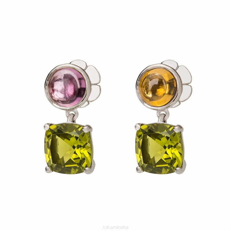 Peridot and Zircon and Garnet Earrings