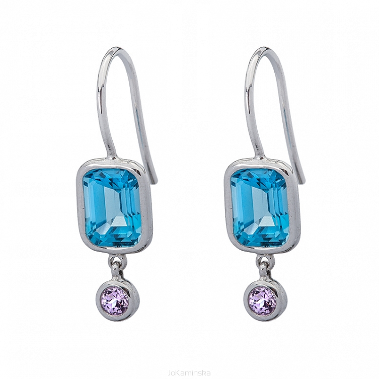 Blue  Topaz with Lavender Spinel Earrings