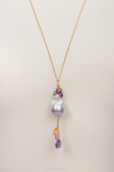 Baroque pearl and semi-precious stones necklace