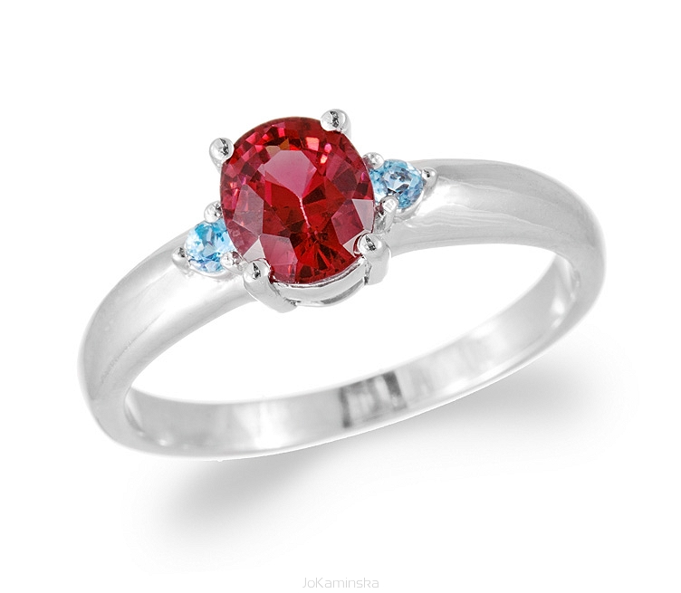 blue topaz and garnet ring